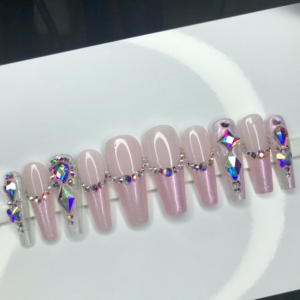 Luxury Blinged Baby Pink Gel Press On Nails